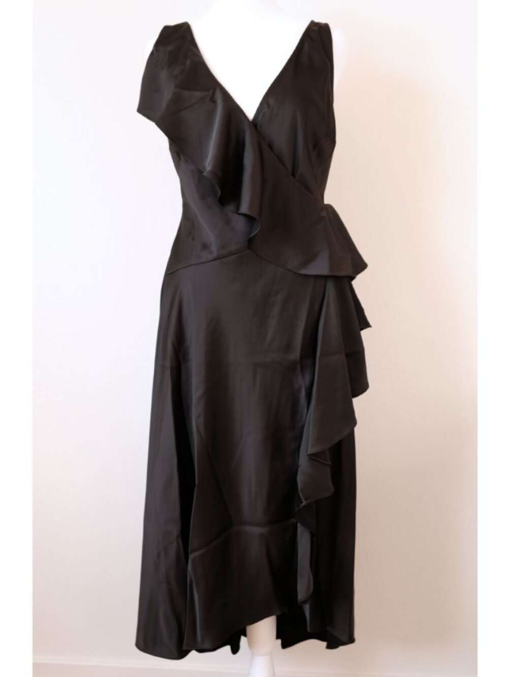 NWT Lauren Ralph Lauren Ruffle Midi Dress, Sleeveless, Black, Size 2